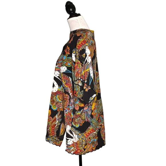 Johnny Was Camelia Lace Eyelet Silk Blouse Floral Bird Print Size Small - Picture 5 of 9